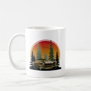 Taza De Café Puesta de sol vintage clásico coche naturaleza bos