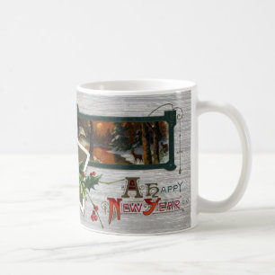 Taza De Café Puesta del sol en Año Nuevo del vintage del lago,