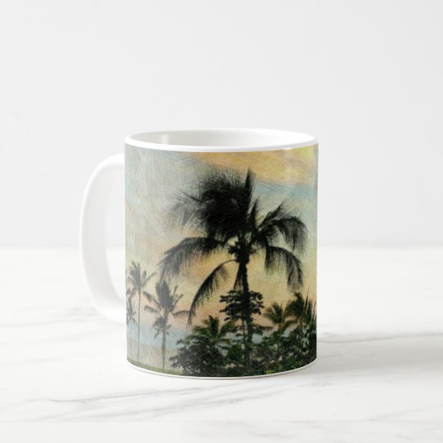 Taza De Café Puesta del sol y árboles tropicales (Anverso izquierdo)