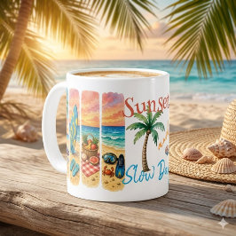 Taza De Café Puestas de sol y días lentos Arte costero de playa