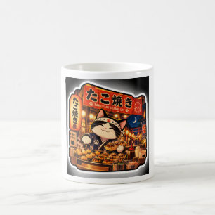 Taza De Café Puesto de Takoyaki Gato Comida Callejera Japonesa