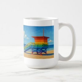 Taza De Café Puesto de vigilancia del arco iris de la playa de