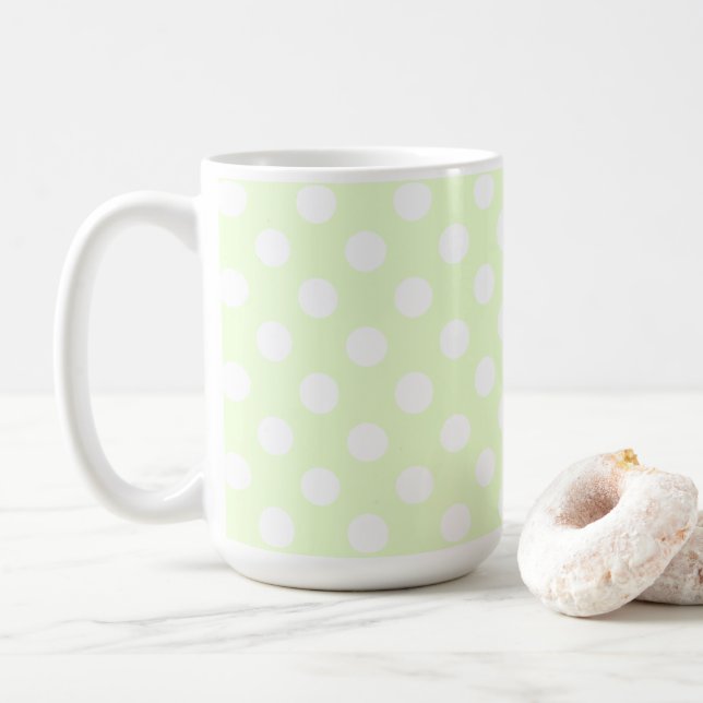 Taza De Café Puestos De Polka Blanco Y Verde Claro Pastel (Con donut)