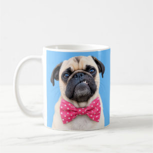 Taza De Café Pug con lazo rosa