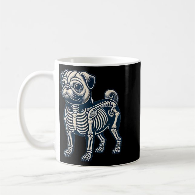 Taza De Café Pug de perro esqueleto Halloween (Izquierda)