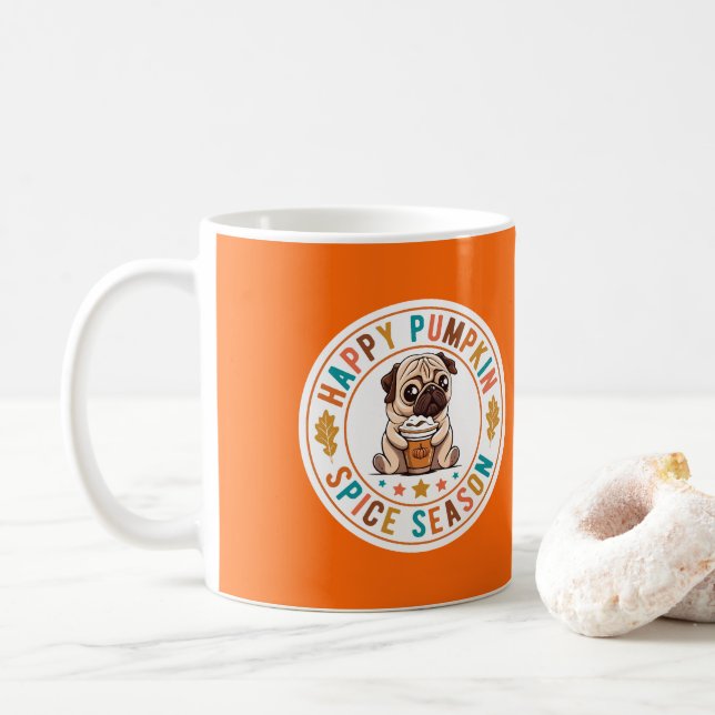 Taza De Café Pug de temporada feliz de calabaza (Con donut)