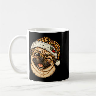 Taza De Café Pug divertido de Navidad con sombrero de Santa leo