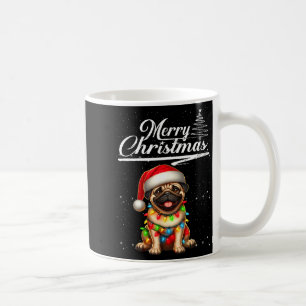 Taza De Café Pug Divertido Perro Luces de Navidad Sombrero de S