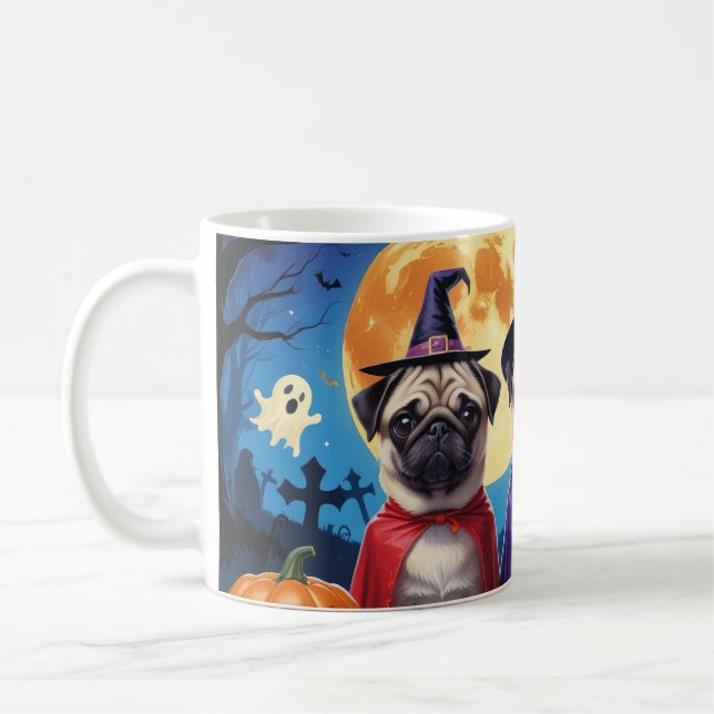 Taza De Café Pug Dog Pumpkin Halloween Funny (Izquierda)
