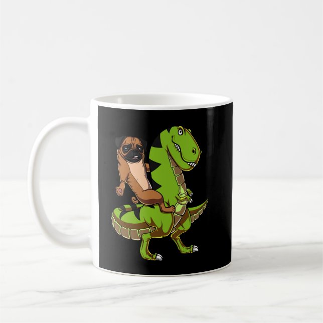 Taza De Café Pug Dog Riding T-Rex Dinosaur (Izquierda)