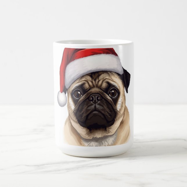 Taza De Café Pug Dog Santa Hat Merry Christmas Art (Centro)