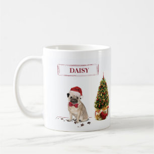 Taza De Café Pug graciosos Navidades perro con árbol