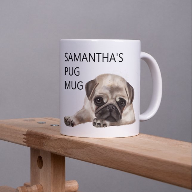 Taza De Café Pug Mug Monograma Nombre Perro acuático (Subido por el creador)