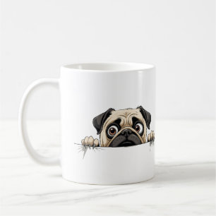 Taza De Café Pug Peeking Cute Adorable Gracioso Personalizado A