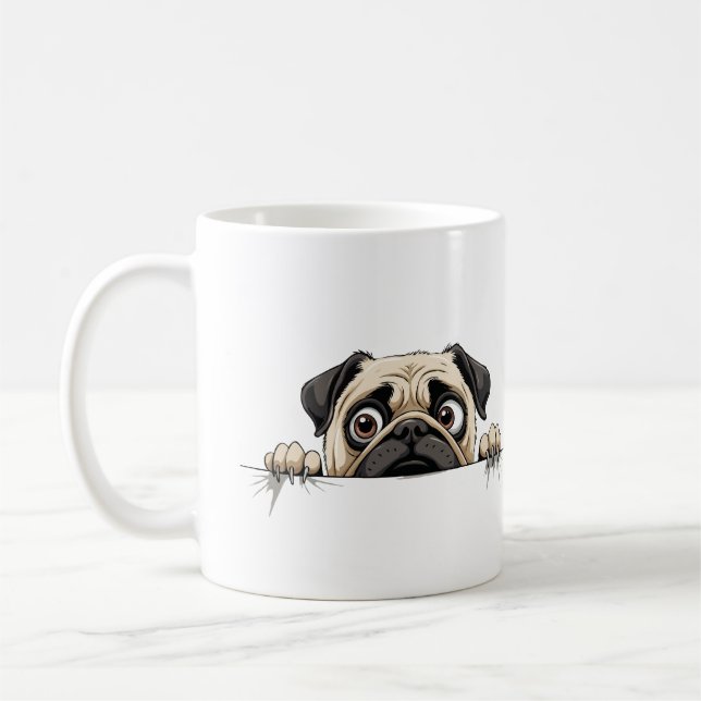 Taza De Café Pug Peeking Cute Adorable Gracioso Personalizado A (Izquierda)