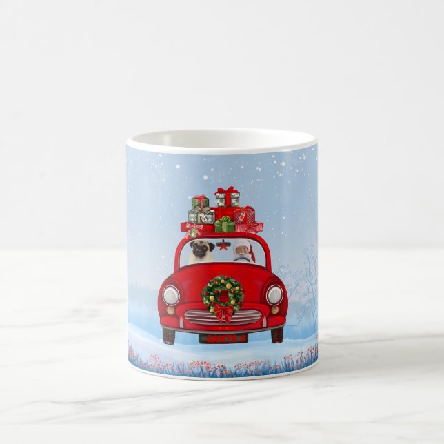 Taza De Café Pug Perro En El Auto Con Santa Claus (Centro)