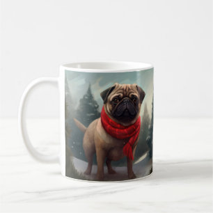 Taza De Café Pug Perro en Navidad Nieve
