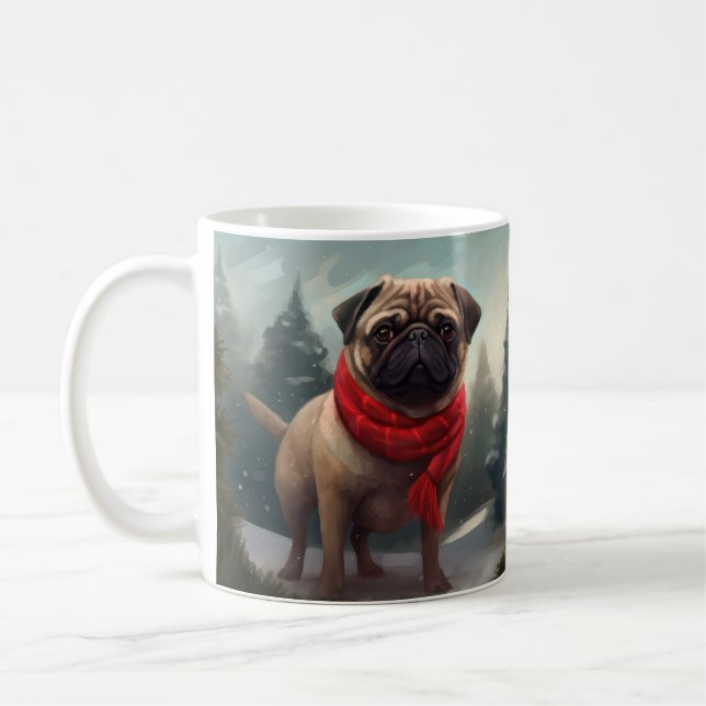 Taza De Café Pug Perro en Navidad Nieve (Izquierda)