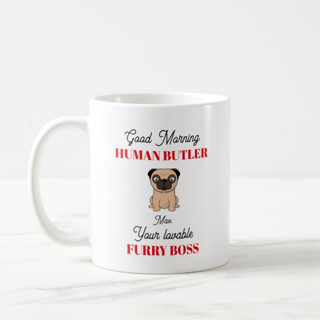 Taza De Café Pug Personalizable Pug (Izquierda)