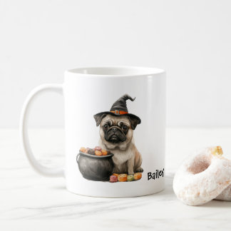 Taza De Café Pug personalizado Bruja Halloween Perro