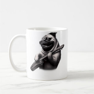 Taza De Café Pug Playing Guitar - Funny Rock Music Guitar Pug