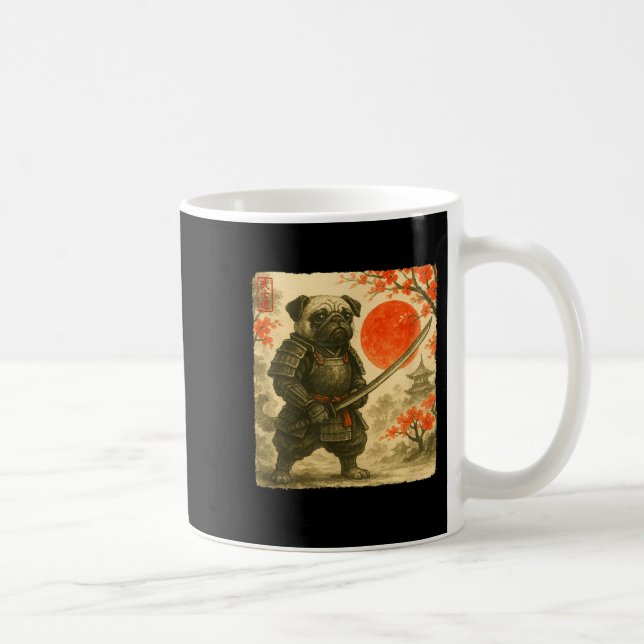 Taza De Café Pug Samurai Japanese Warrior Costume Sumi-e Art Fu (Derecha)