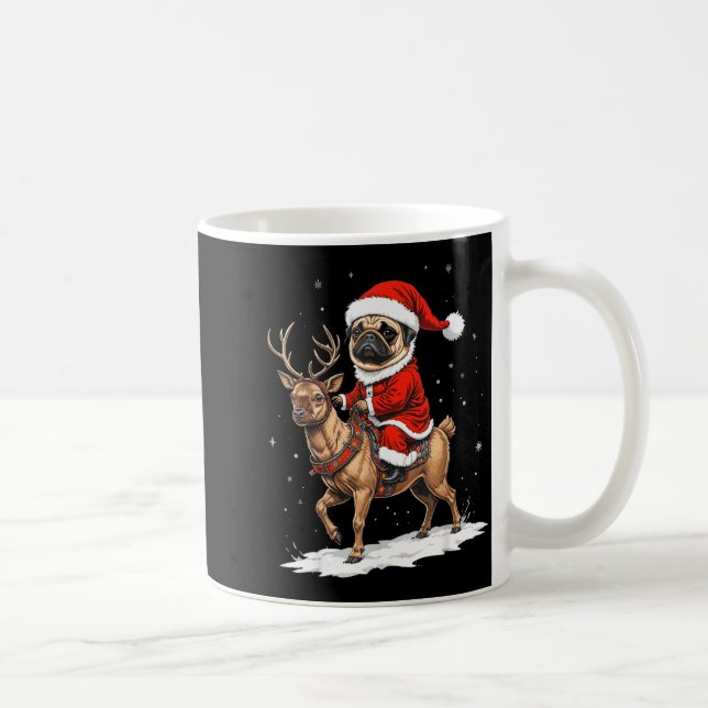 Taza De Café Pug Santa Riding Reindeer Christmas Holiday Puppy  (Derecha)