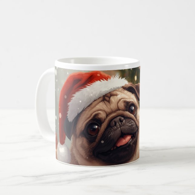 Taza De Café Pugmas: Cute Christmas Pug (Anverso izquierdo)