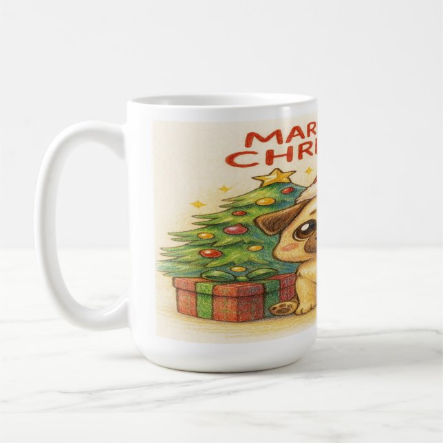 Taza De Café Pugmas: Cute Christmas Pug Mug (Izquierda)