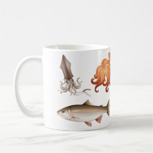 Taza De Café Pulpo de Acuarela Calamar y Pez de Océano Cerámica