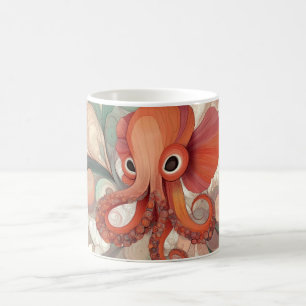 Taza De Café pulpo de color naranja con ojos grandes y remolino