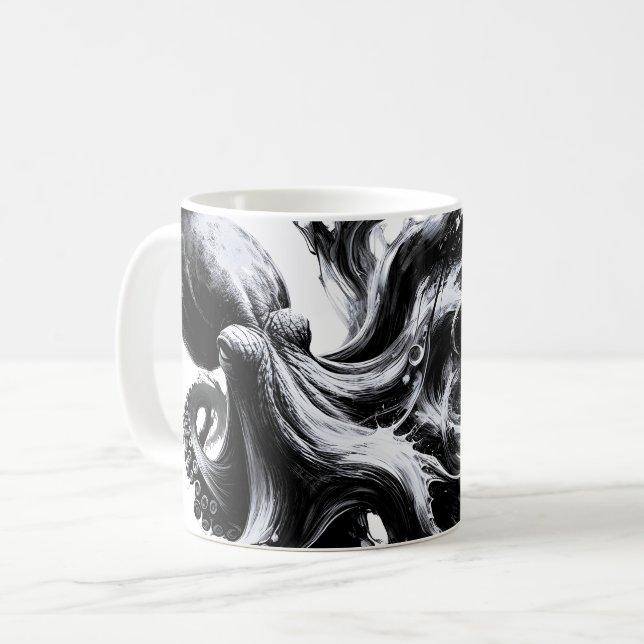 Taza De Café Pulpo Kraken de fluido de tinta abstracta (Anverso izquierdo)