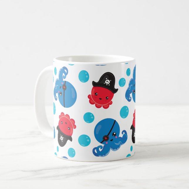 Taza De Café Pulpo pirata, patrón de pulpo, animales marinos (Anverso izquierdo)