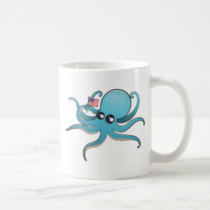 Taza De Café Pulpo sosteniendo la bandera estadounidense
