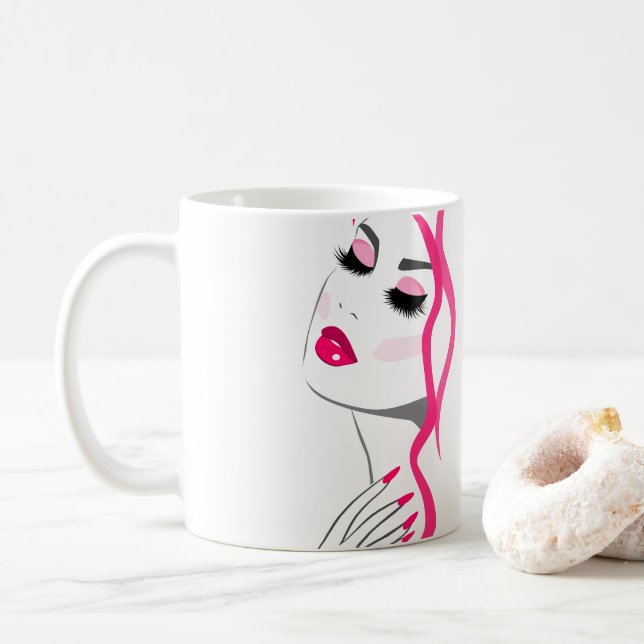 Taza De Café Pulsaciones Manicure Hair Chica Rosa Belleza Brand (Con donut)