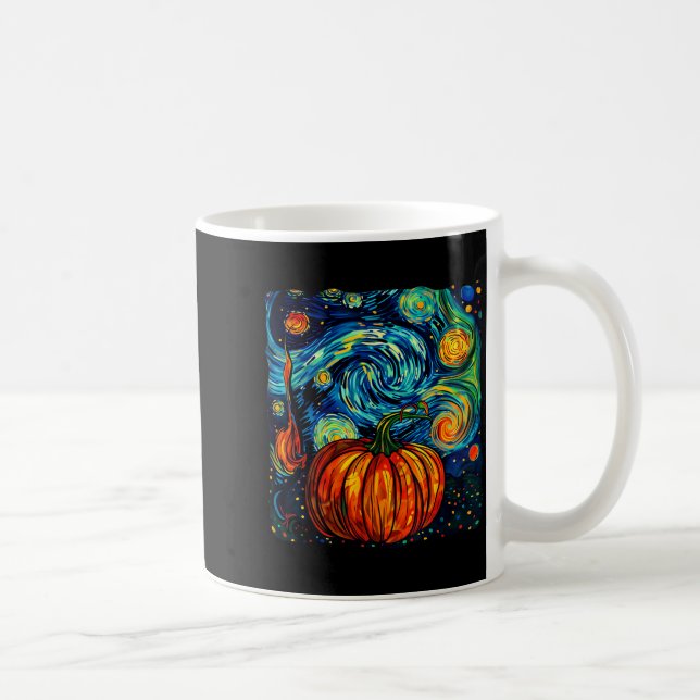 Taza De Café Pumpkin Halloween Starry Night Van Gogh Thanksgivi (Derecha)