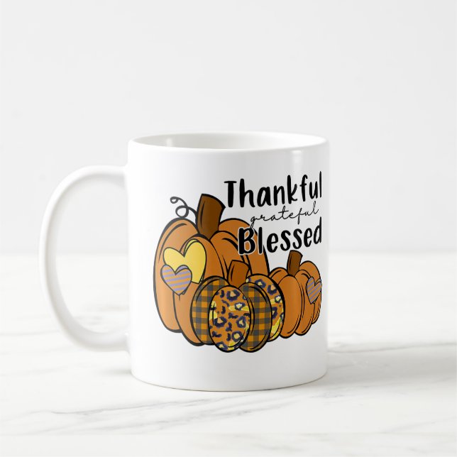 Taza De Café Pumpkin Leopard Thankful Grateful Blessed Thanksgi (Izquierda)