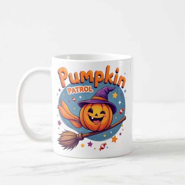 Taza De Café Pumpkin Patrol Witch Broom Halloween Mug (Izquierda)