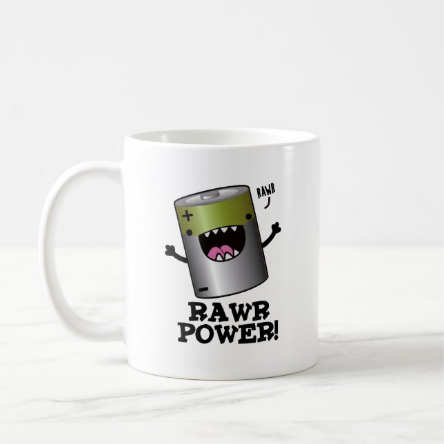 Taza De Café Pun de batería divertida de alimentación de Rawr (Izquierda)