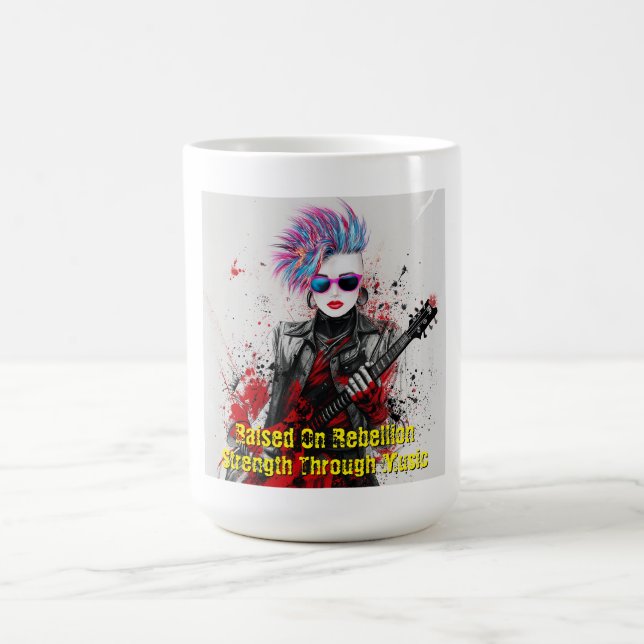 Taza De Café Punk personalizable Chica arte guitarista Inspirad (Centro)