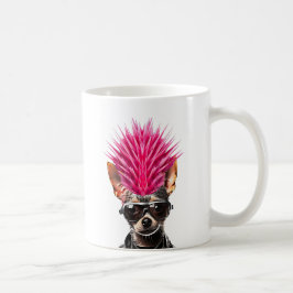 Taza De Café Punk Rock Chihuahua Mascota de música rosa mohawk