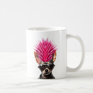 Taza De Café Punk Rock Chihuahua Mascota de música rosa mohawk