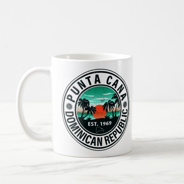 Taza De Café Punta Cana Domingo Palm Tree Retro Sunset (Izquierda)