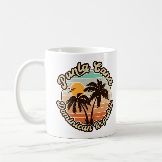Taza De Café Punta Cana Dominicana Palm Tree Retro Sunset 60 (Izquierda)