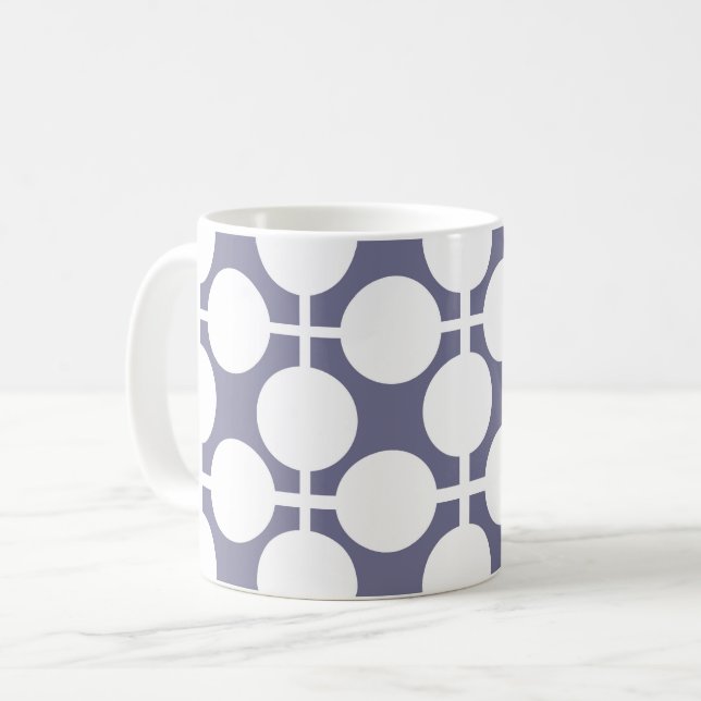 Taza De Café punto de polka blanco gris y patrón de comprobació (Anverso izquierdo)