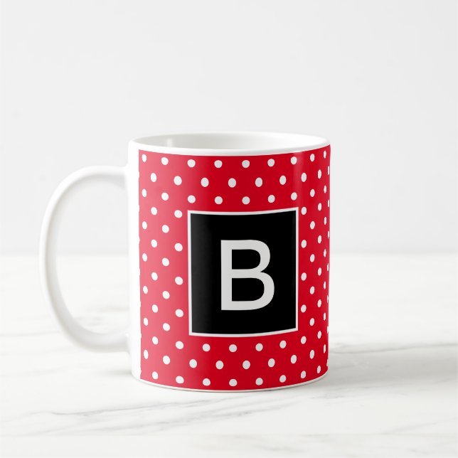 Taza De Café Punto de Polka Monogramado Rojo y Negro (Izquierda)