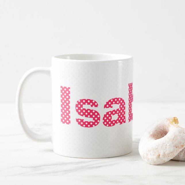 Taza De Café Punto de polka rosa y blanco personalizado (Con donut)