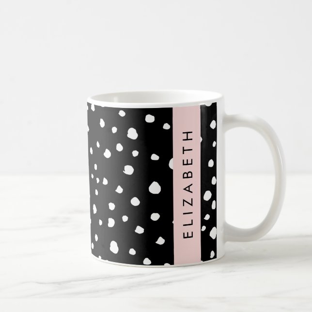 Taza De Café Puntos dálmatas, puntos, negro y blanco, tu nombre (Derecha)