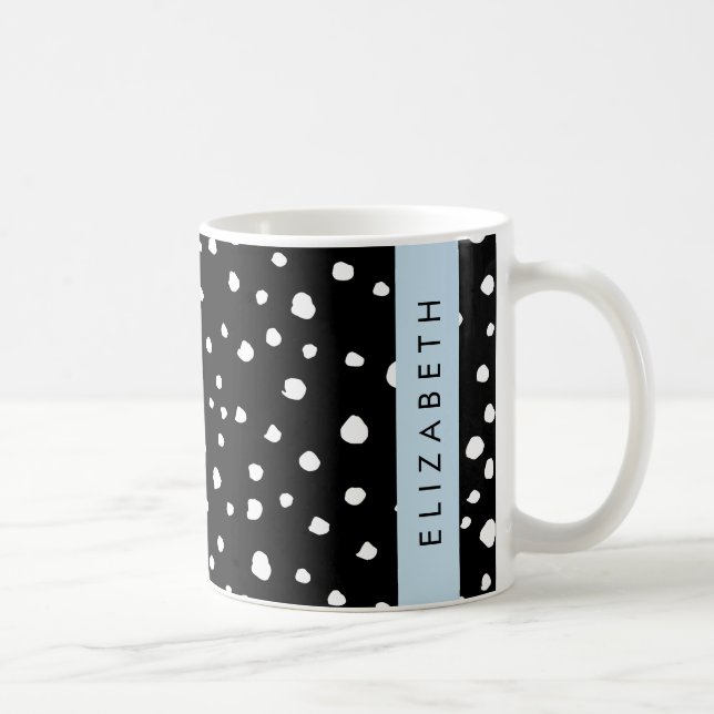 Taza De Café Puntos dálmatas, puntos, negro y blanco, tu nombre (Derecha)