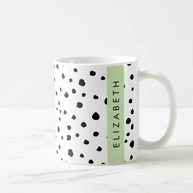 Taza De Café Puntos dálmatas, puntos, negro y blanco, tu nombre (Derecha)